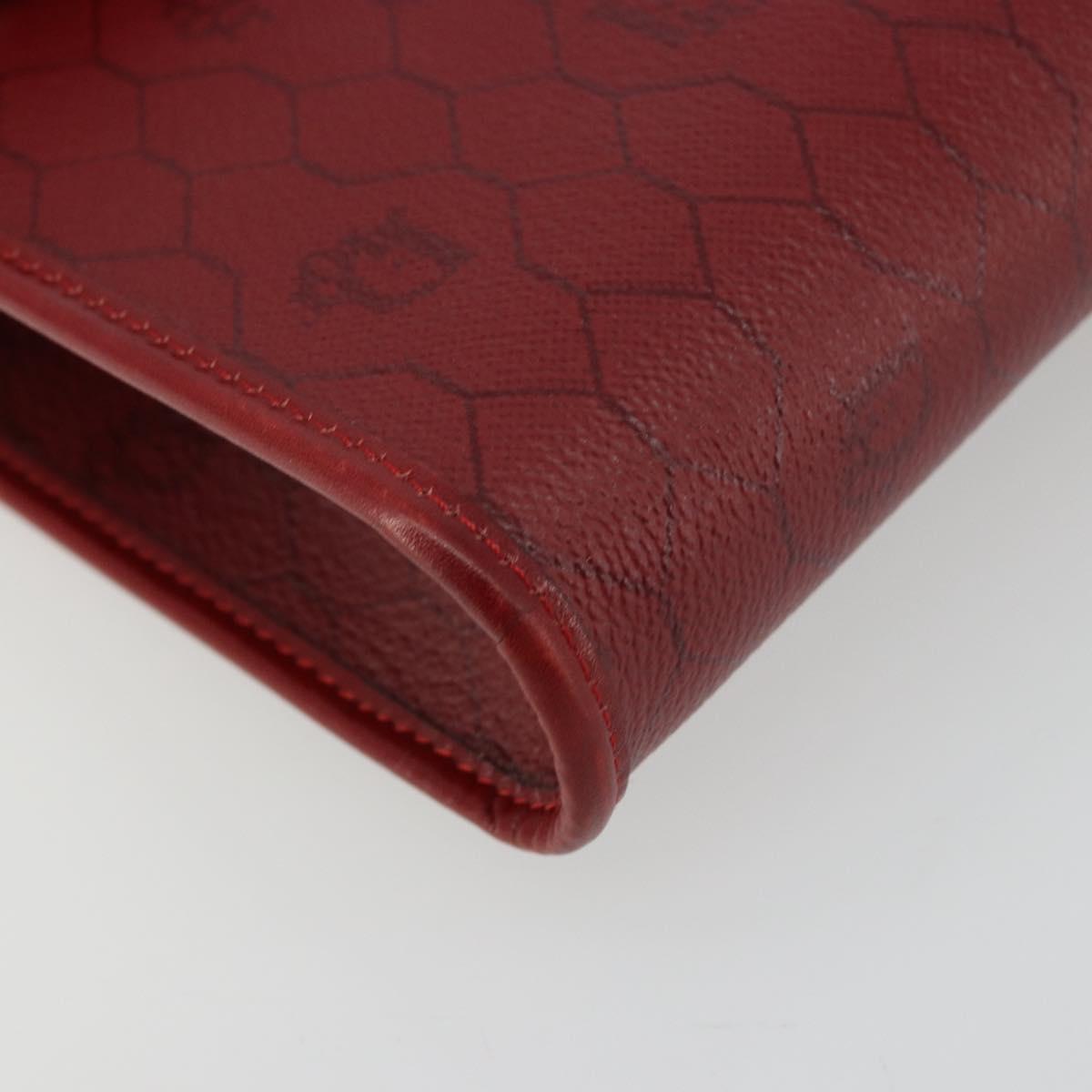 Christian Dior Honeycomb Canvas Shoulder Bag PVC Red Gold Auth 176675