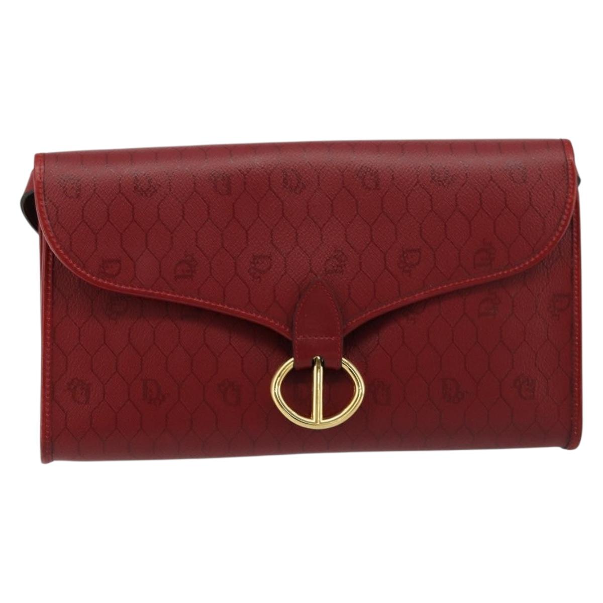 Christian Dior Honeycomb Canvas Shoulder Bag PVC Red Gold Auth 176675