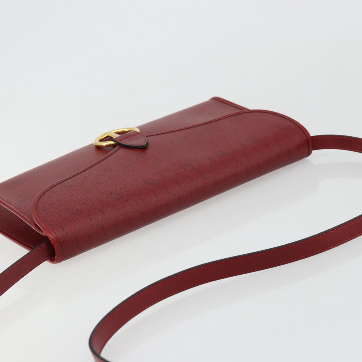 Christian Dior Honeycomb Canvas Shoulder Bag PVC Red Gold Auth 176675
