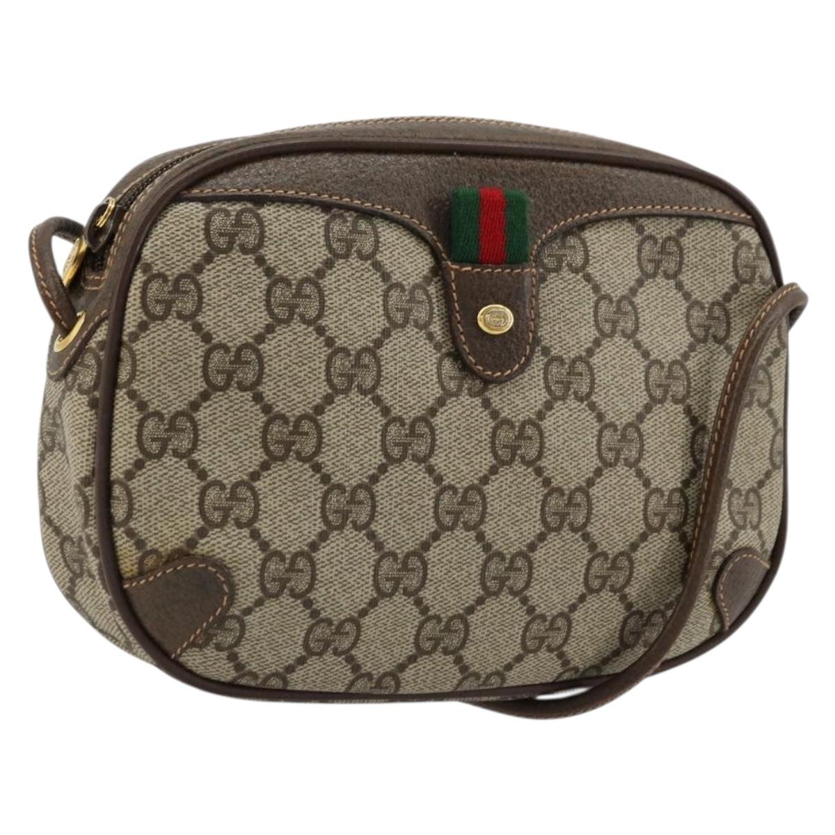 GUCCI GG Supreme Web Sherry Line Bag PVC Beige Red 89 02 055 Auth 176678