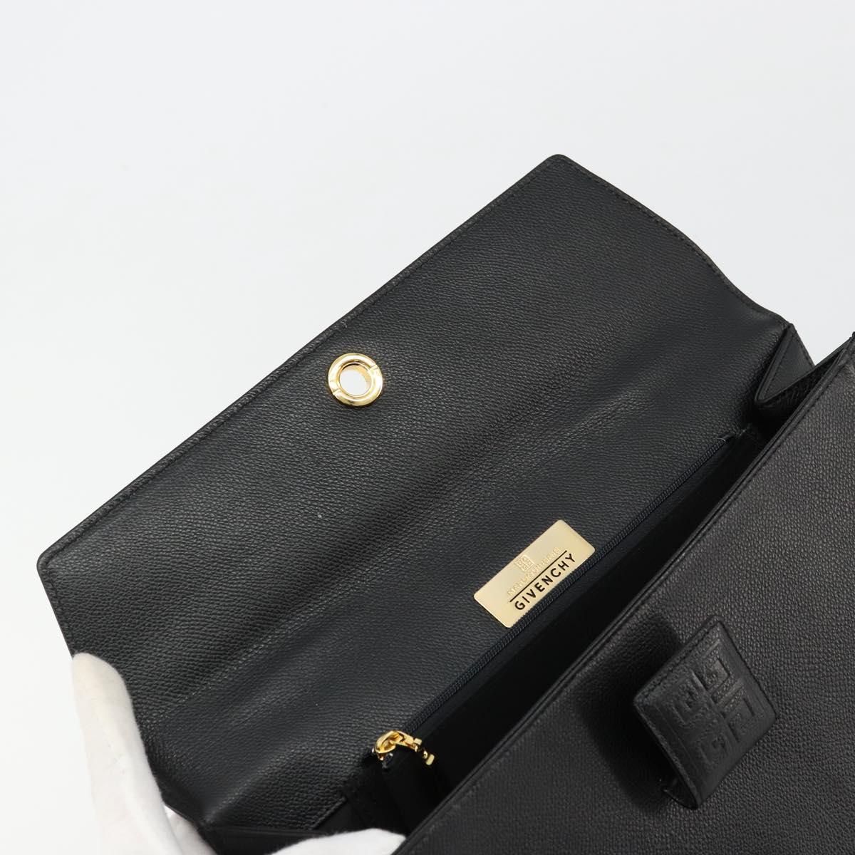 GIVENCHY Hand Bag Leather Black Gold Auth 176679A