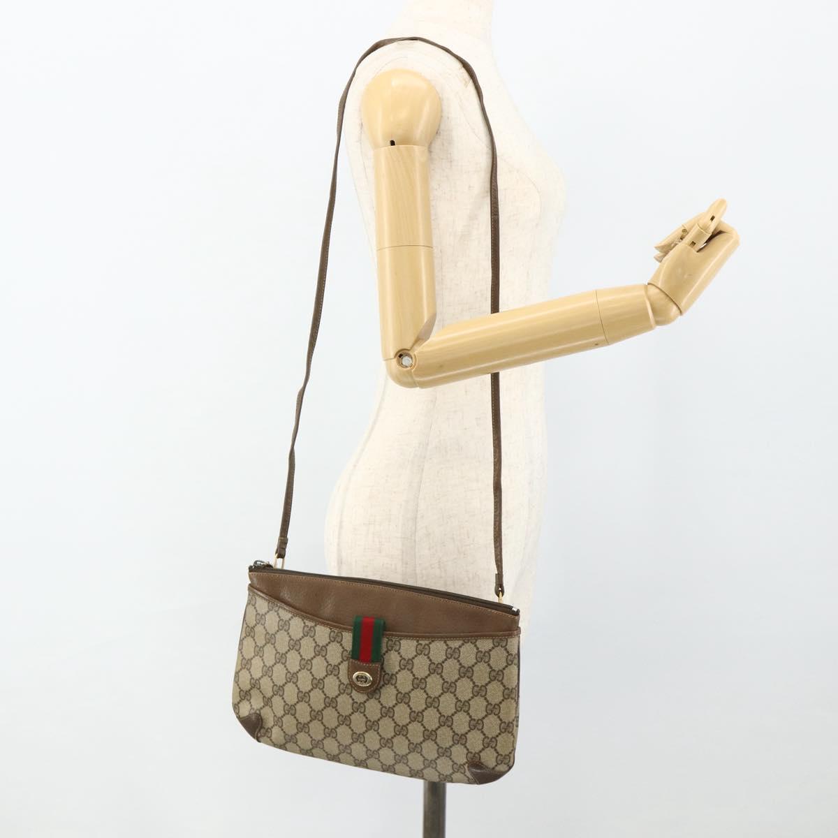 GUCCI GG Supreme Web Sherry Line Bag PVC Beige Red 904 02 026 Auth 176680