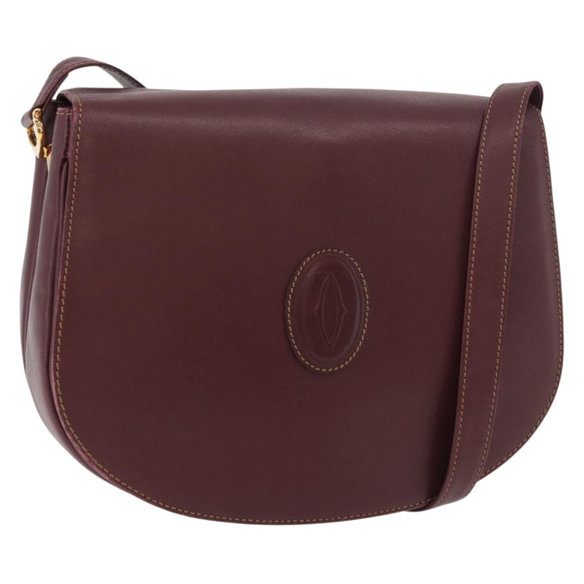 CARTIER Must Line Shoulder Bag Leather Bordeaux Gold Auth 176685