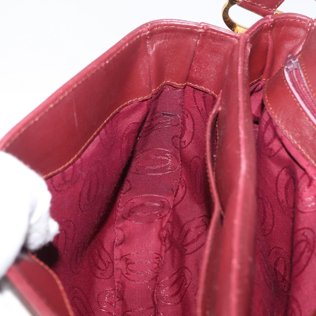 CARTIER Must Line Shoulder Bag Leather Bordeaux Gold Auth 176685