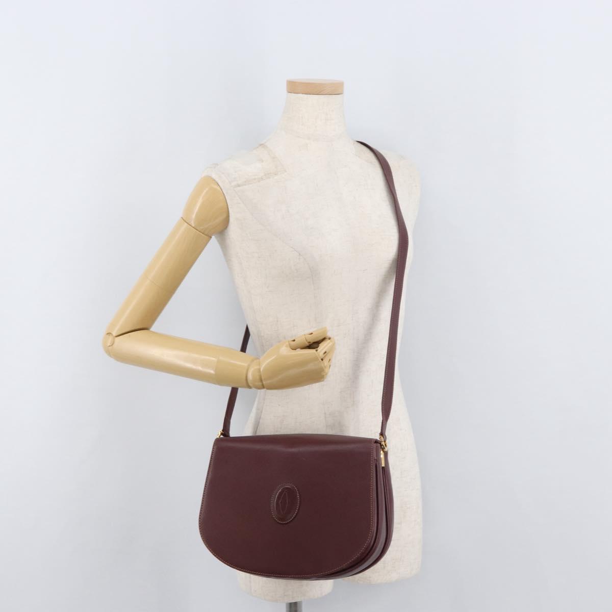 CARTIER Must Line Shoulder Bag Leather Bordeaux Gold Auth 176685