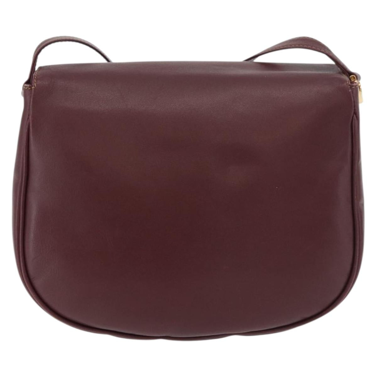 CARTIER Must Line Shoulder Bag Leather Bordeaux Gold Auth 176685