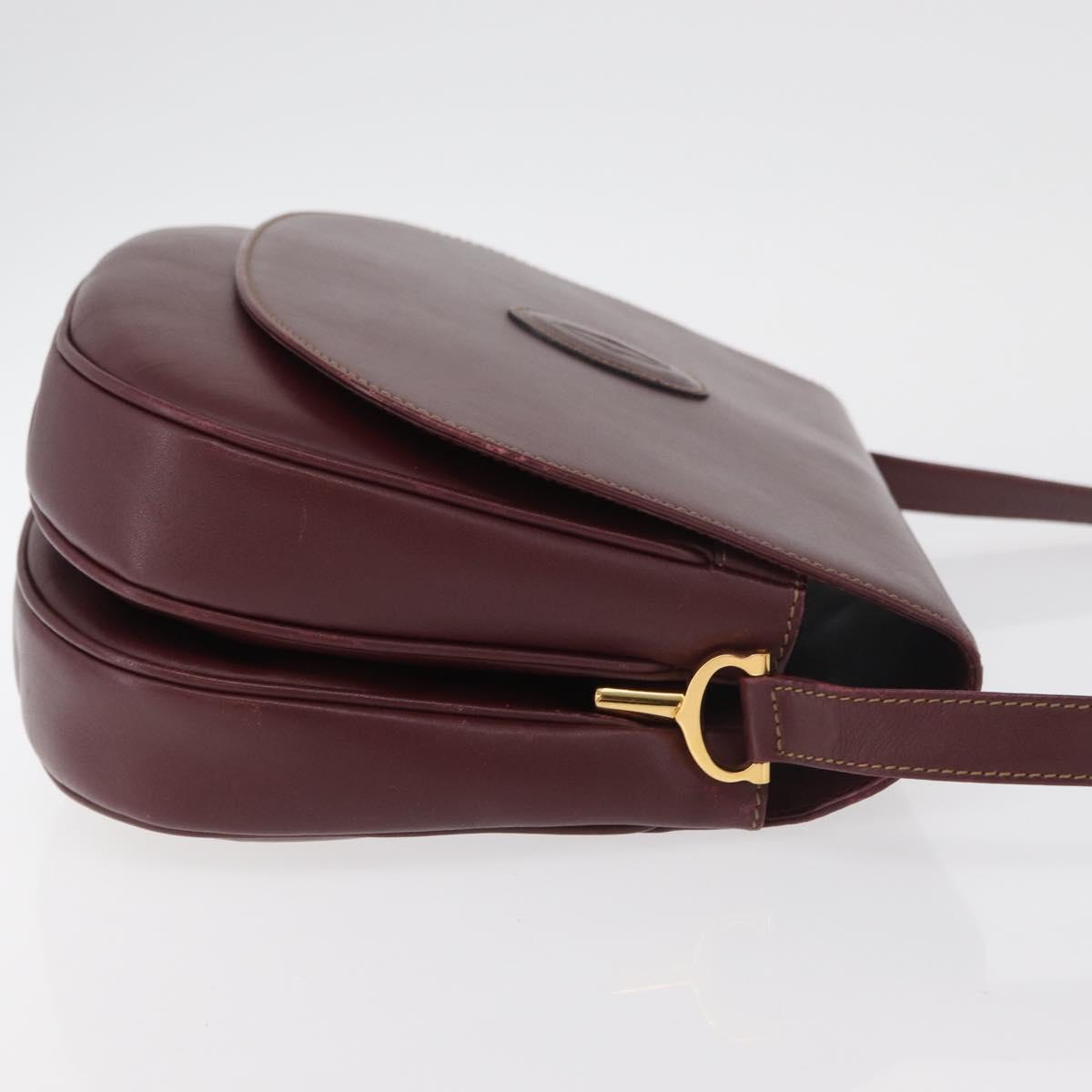 CARTIER Must Line Shoulder Bag Leather Bordeaux Gold Auth 176685