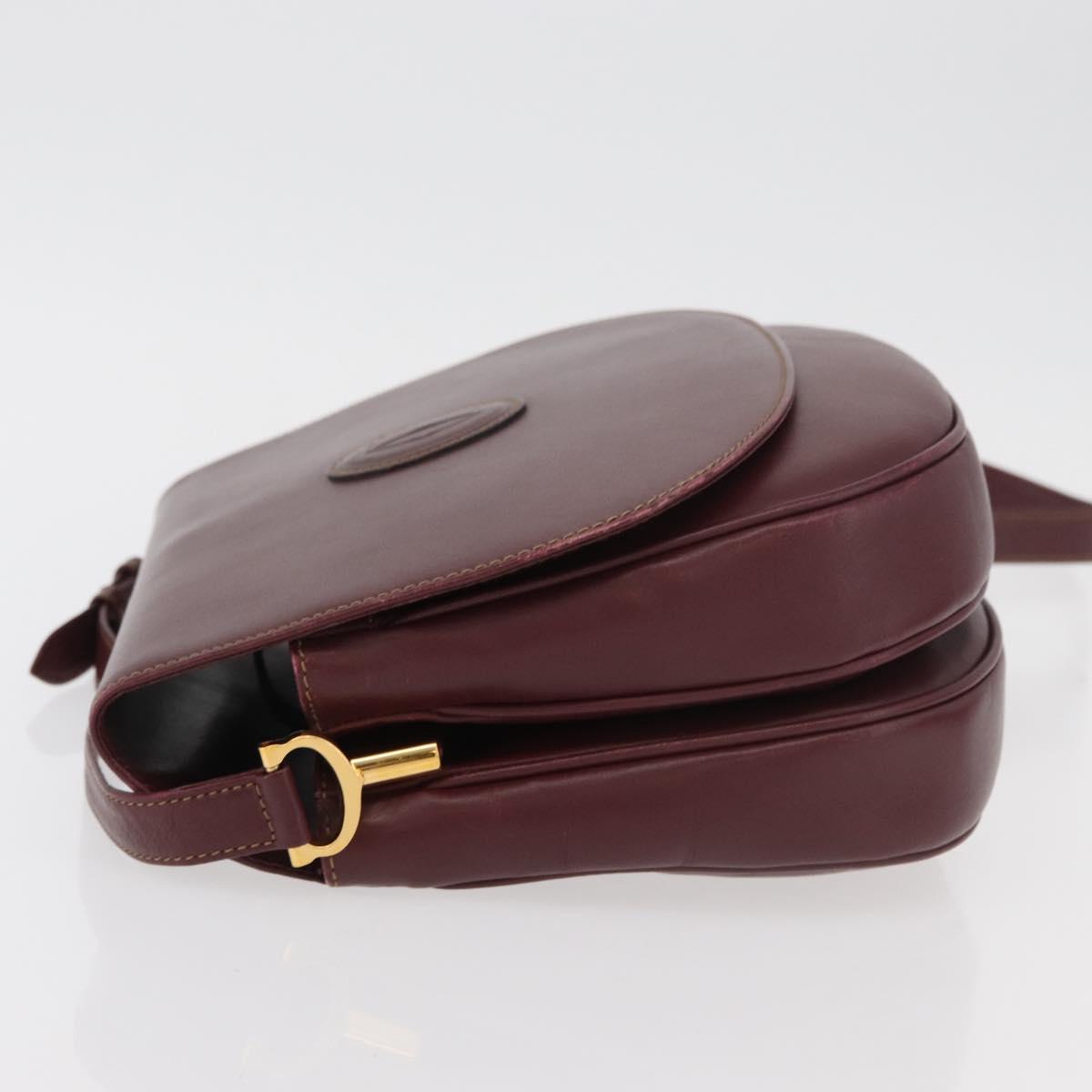 CARTIER Must Line Shoulder Bag Leather Bordeaux Gold Auth 176685