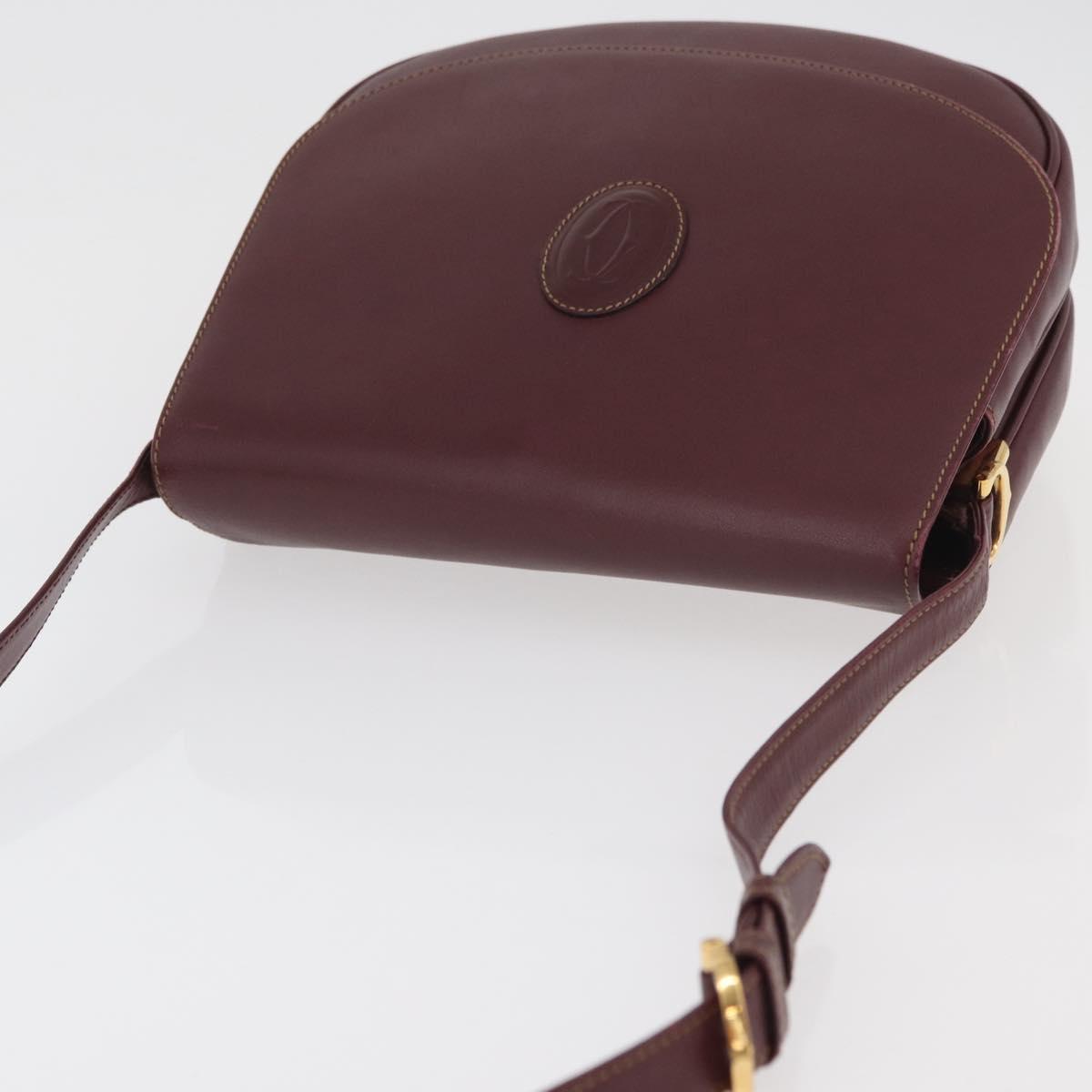 CARTIER Must Line Shoulder Bag Leather Bordeaux Gold Auth 176685
