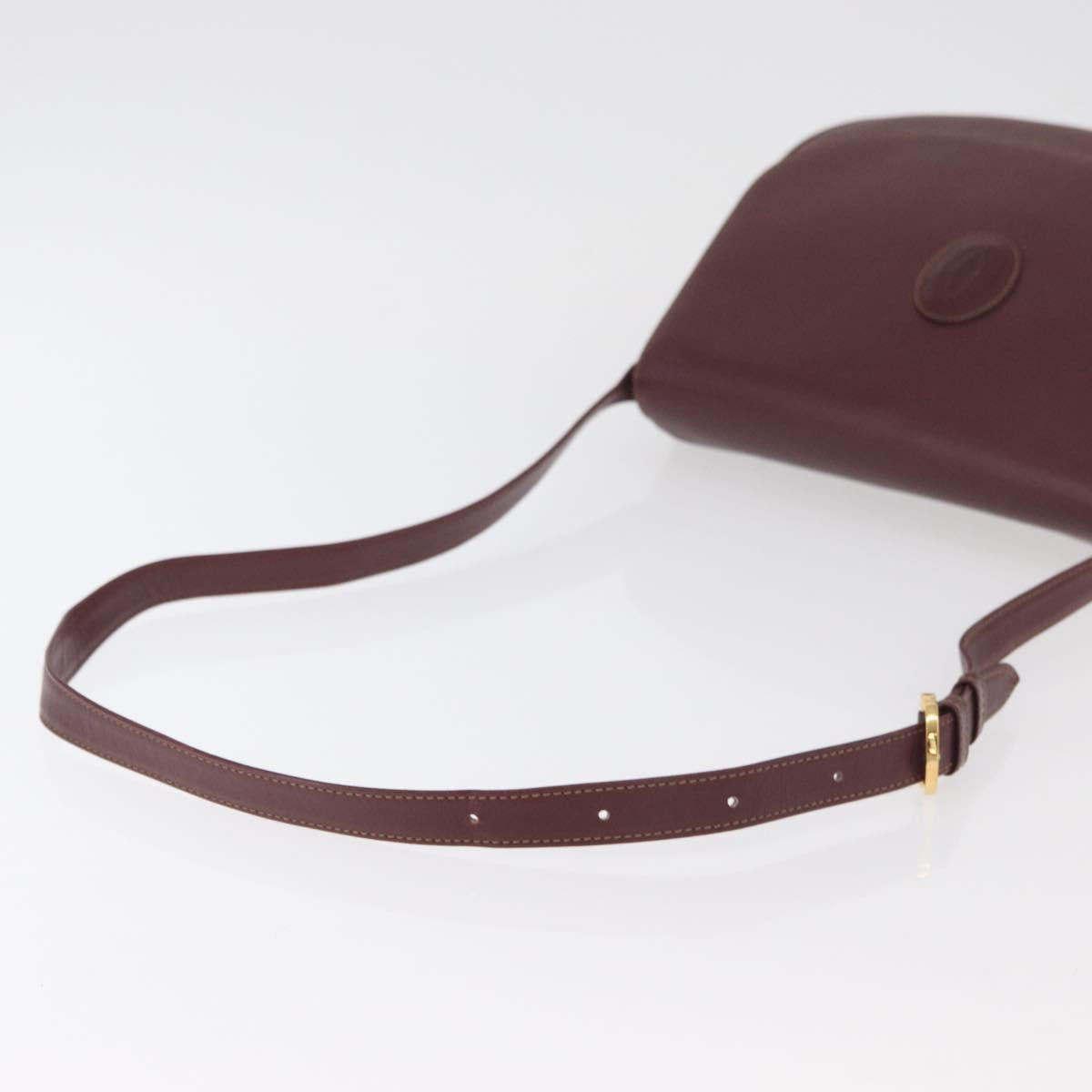CARTIER Must Line Shoulder Bag Leather Bordeaux Gold Auth 176685