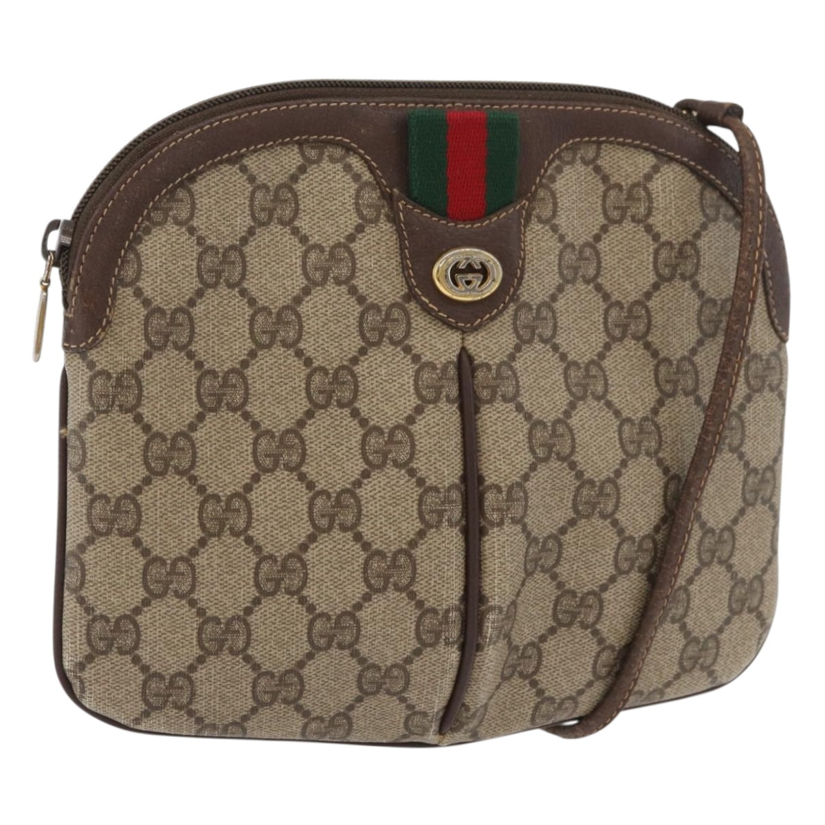GUCCI GG Supreme Web Sherry Line Shoulder Bag PVC Beige 904 02 047 Auth 176686