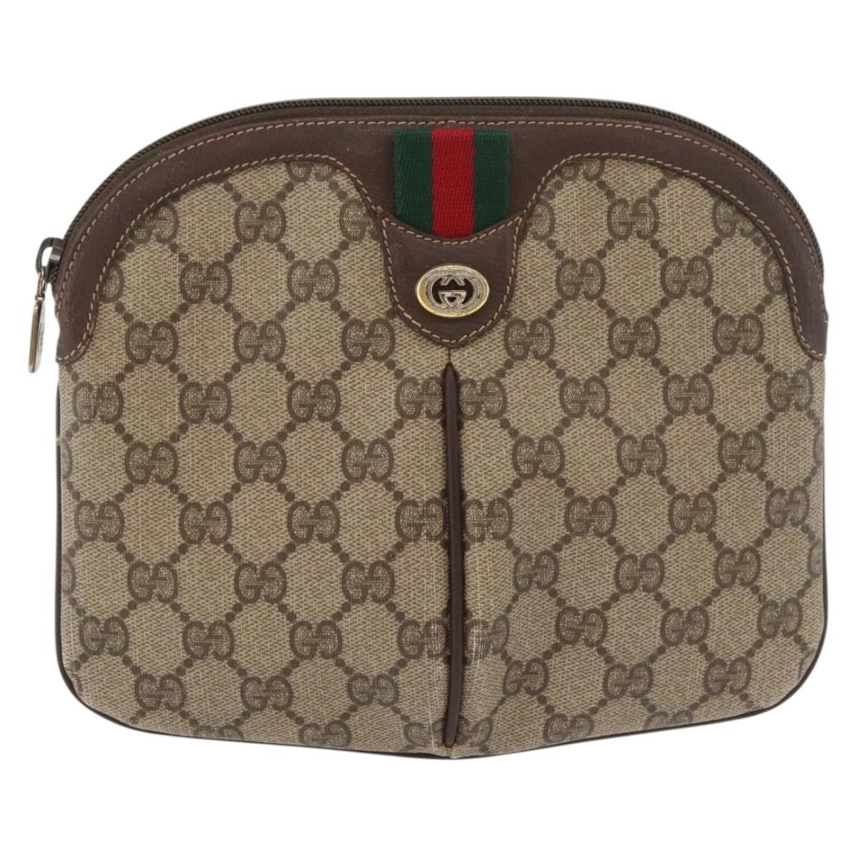 GUCCI GG Supreme Web Sherry Line Shoulder Bag PVC Beige 904 02 047 Auth 176686