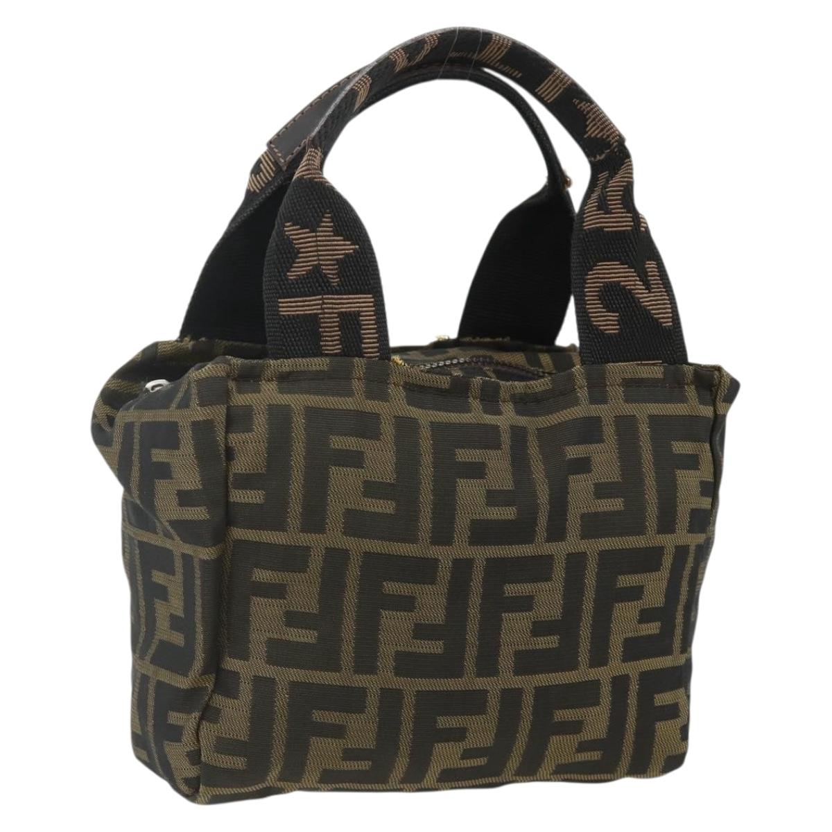 FENDI Zucca Canvas Hand Bag Brown Black Auth 176687