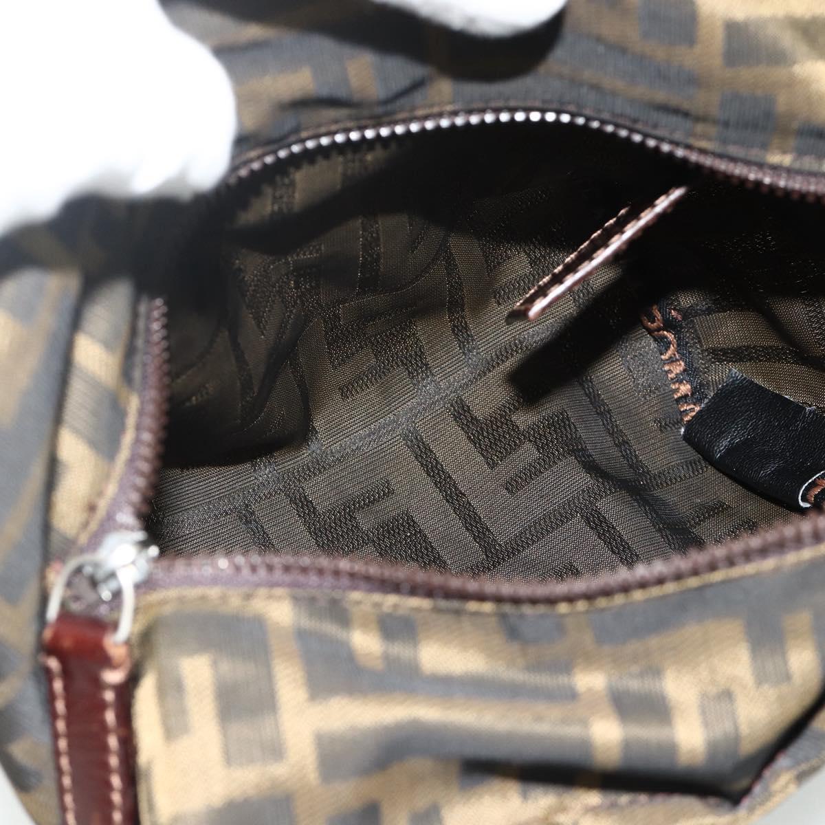 FENDI Zucca Canvas Hand Bag Brown Black Auth 176687