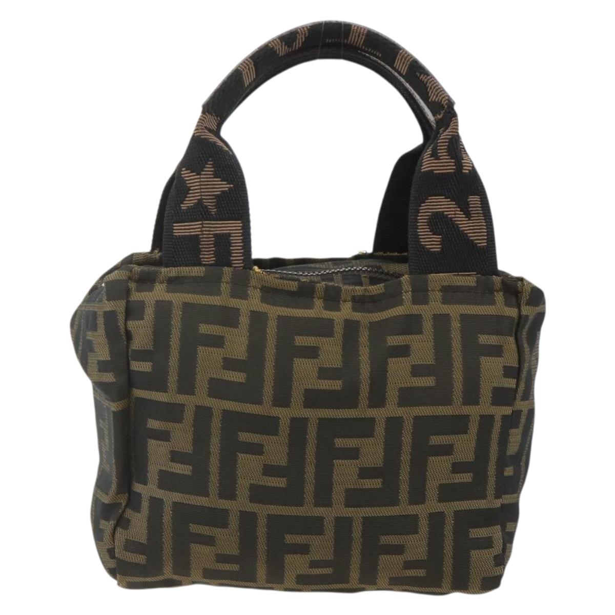 FENDI Zucca Canvas Hand Bag Brown Black Auth 176687