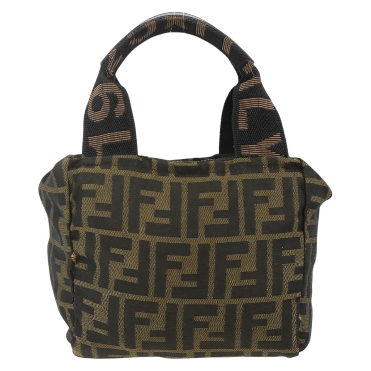FENDI Zucca Canvas Hand Bag Brown Black Auth 176687