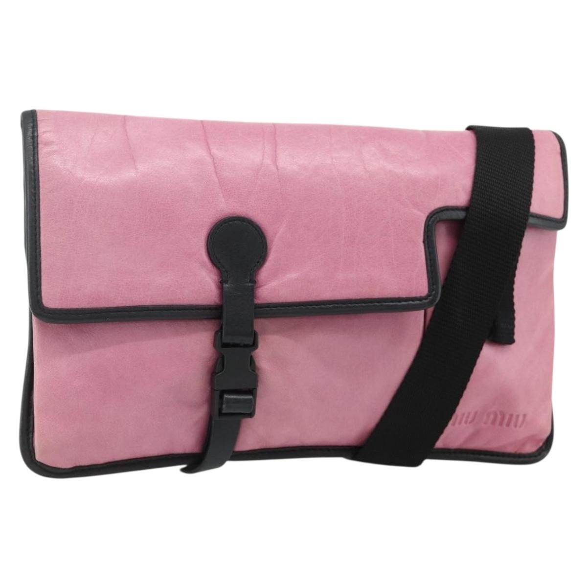 Miu Miu Shoulder Bag Leather Pink Silver Auth 176688A