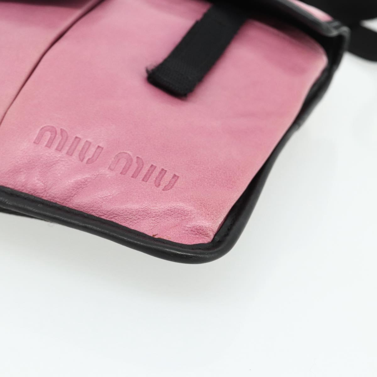 Miu Miu Shoulder Bag Leather Pink Silver Auth 176688A