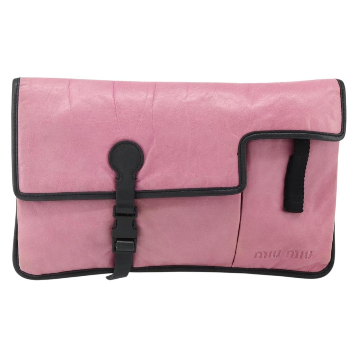 Miu Miu Shoulder Bag Leather Pink Silver Auth 176688A