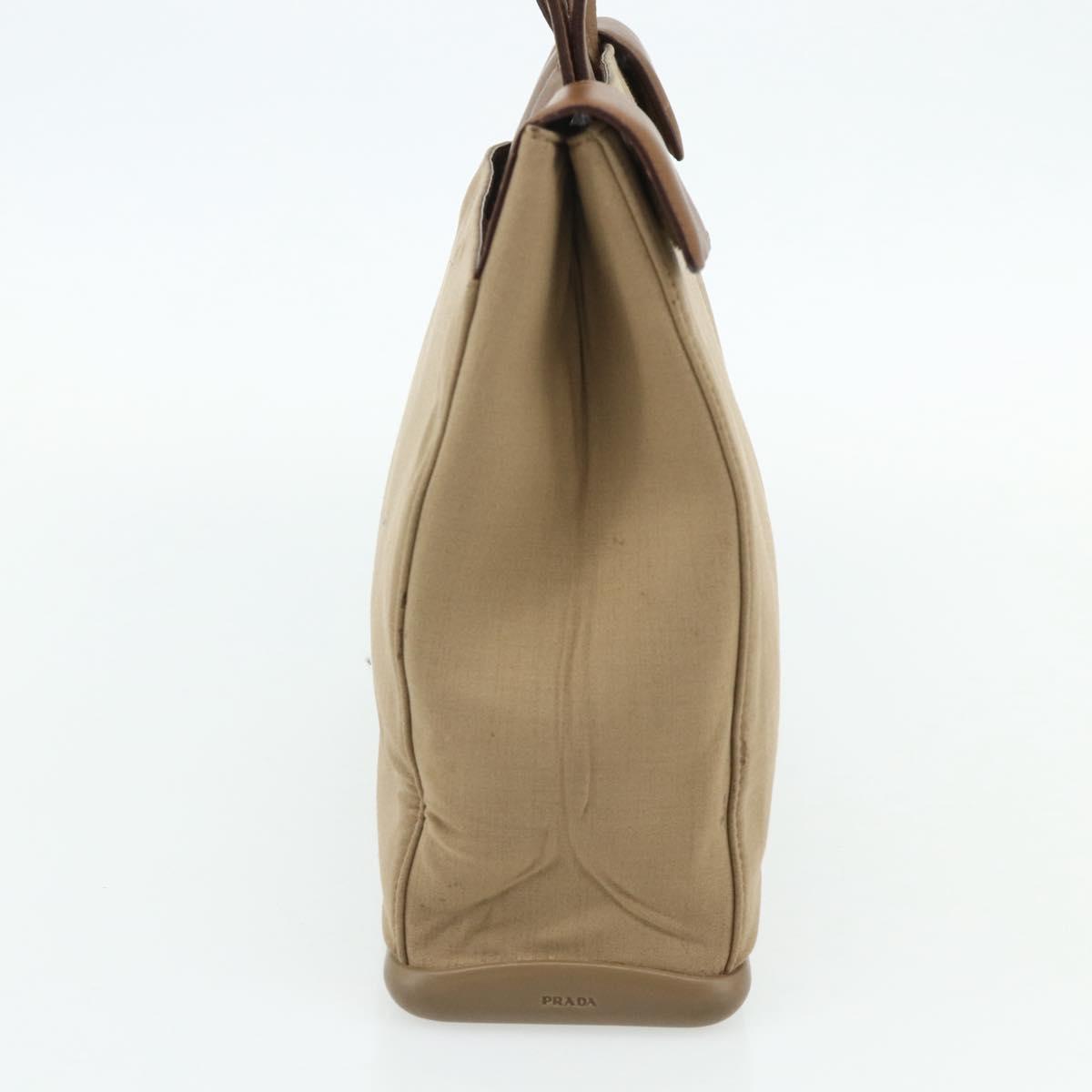 PRADA Shoulder Bag Nylon Beige Silver Auth 176689