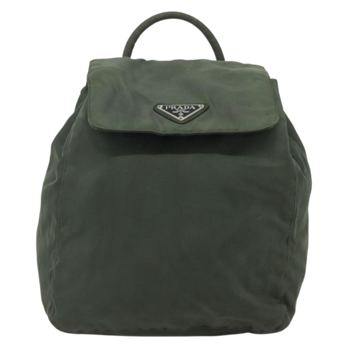 PRADA Backpack Nylon Silver Khaki Auth 176690
