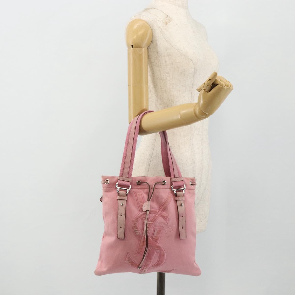 SAINT LAURENT Kahala Tote Bag Canvas Pink Silver 123435 Auth 176691