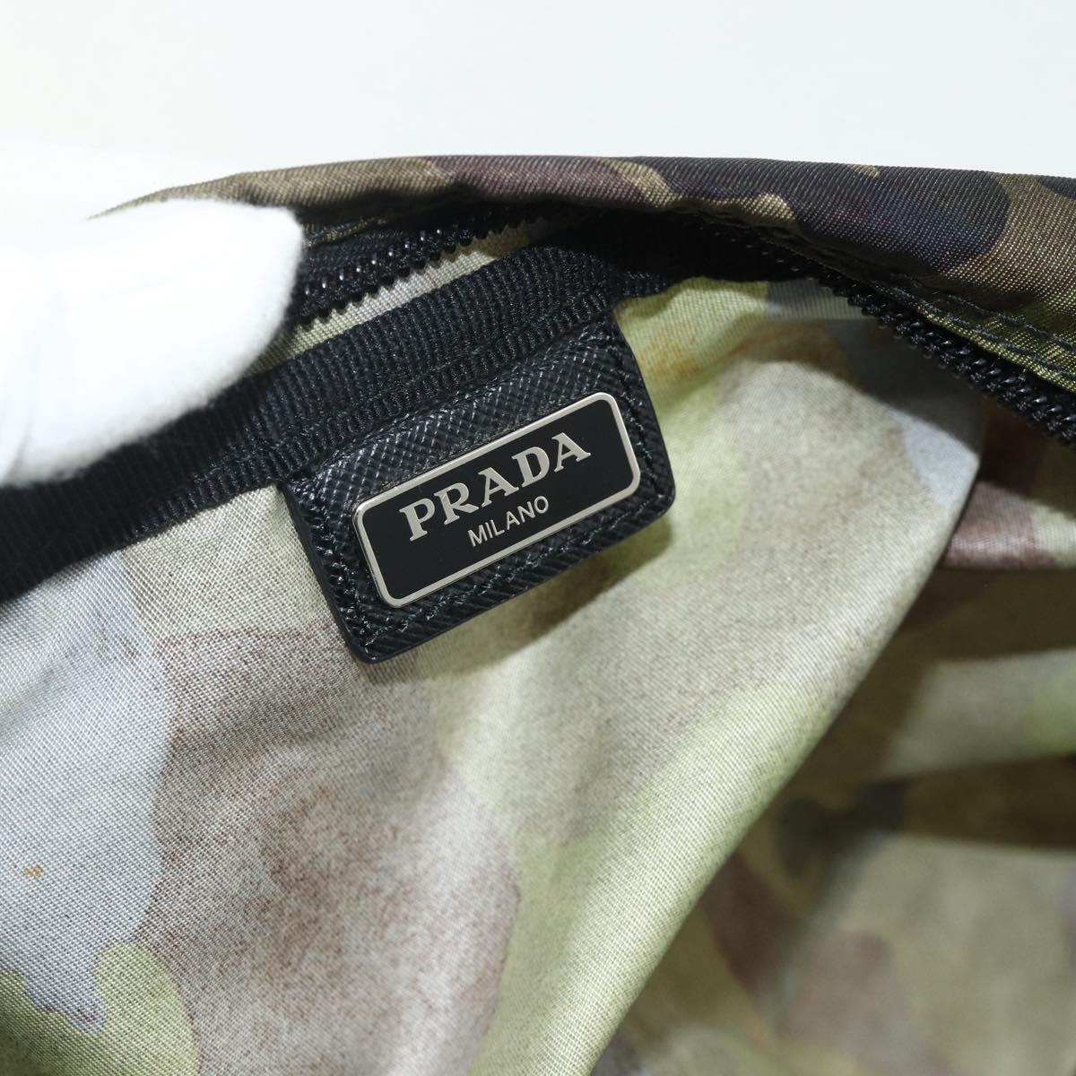 PRADA Pouch Nylon Silver Khaki Auth 176692A