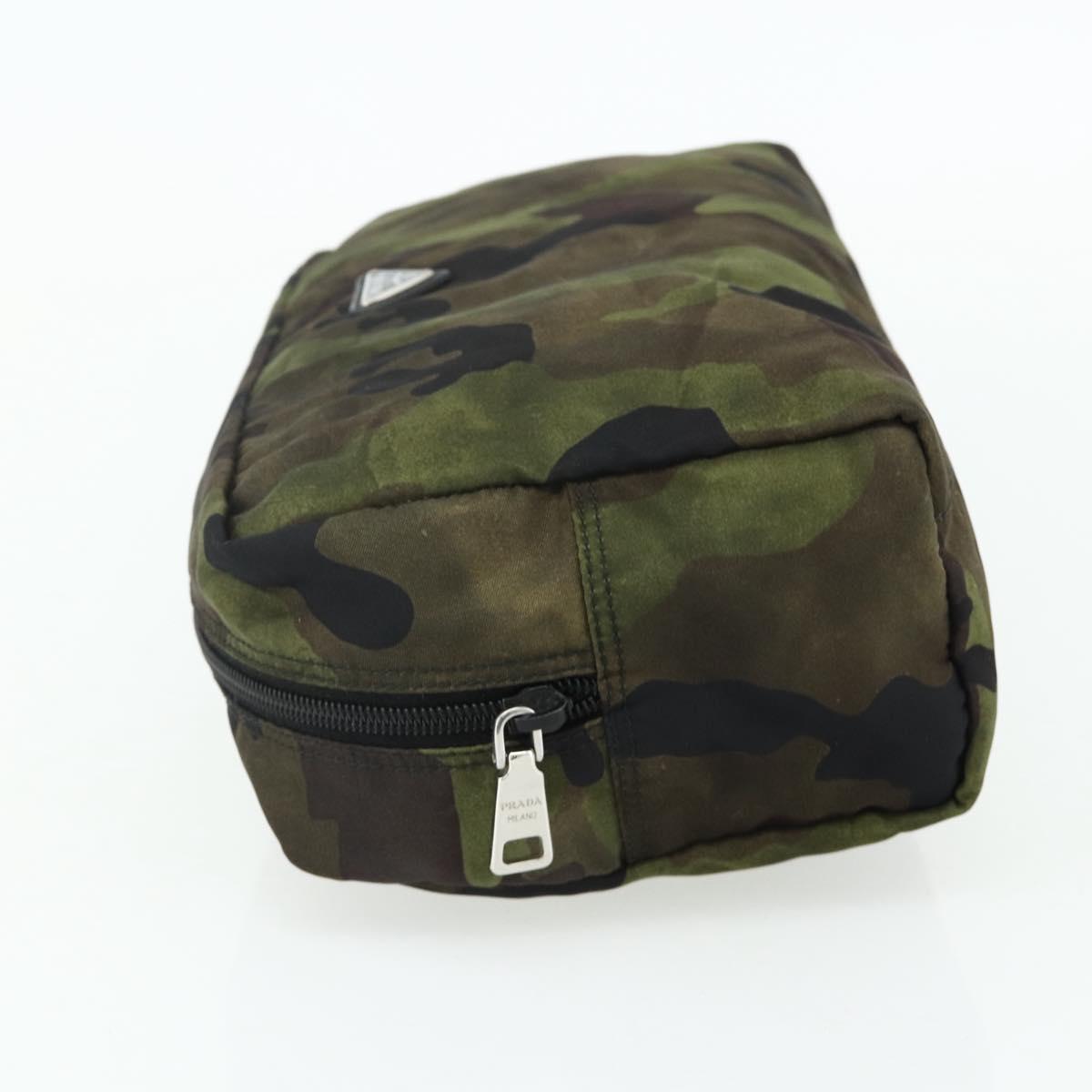 PRADA Pouch Nylon Silver Khaki Auth 176692A