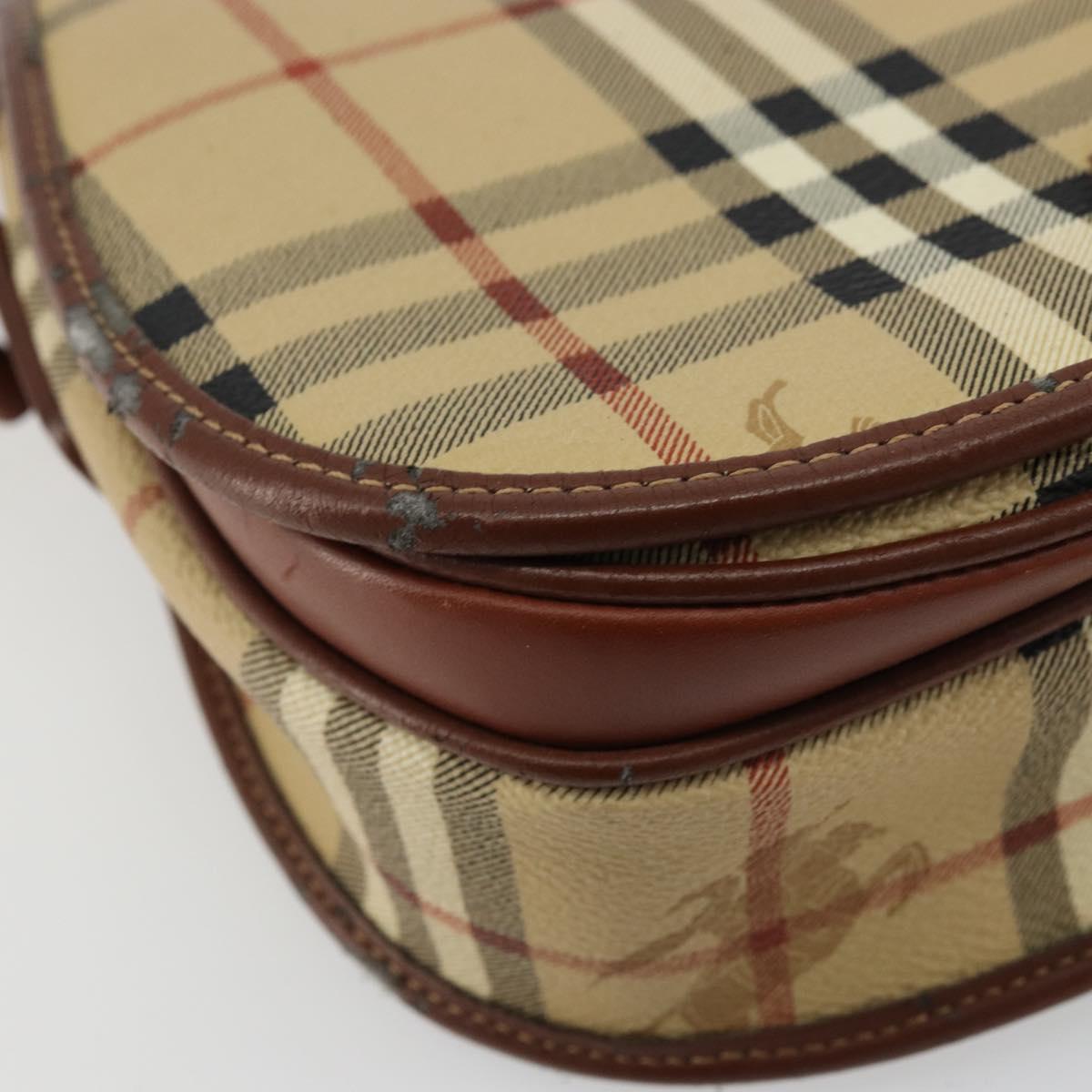 Burberrys Nova Check Shoulder Bag PVC Leather Beige Gold Auth 176693