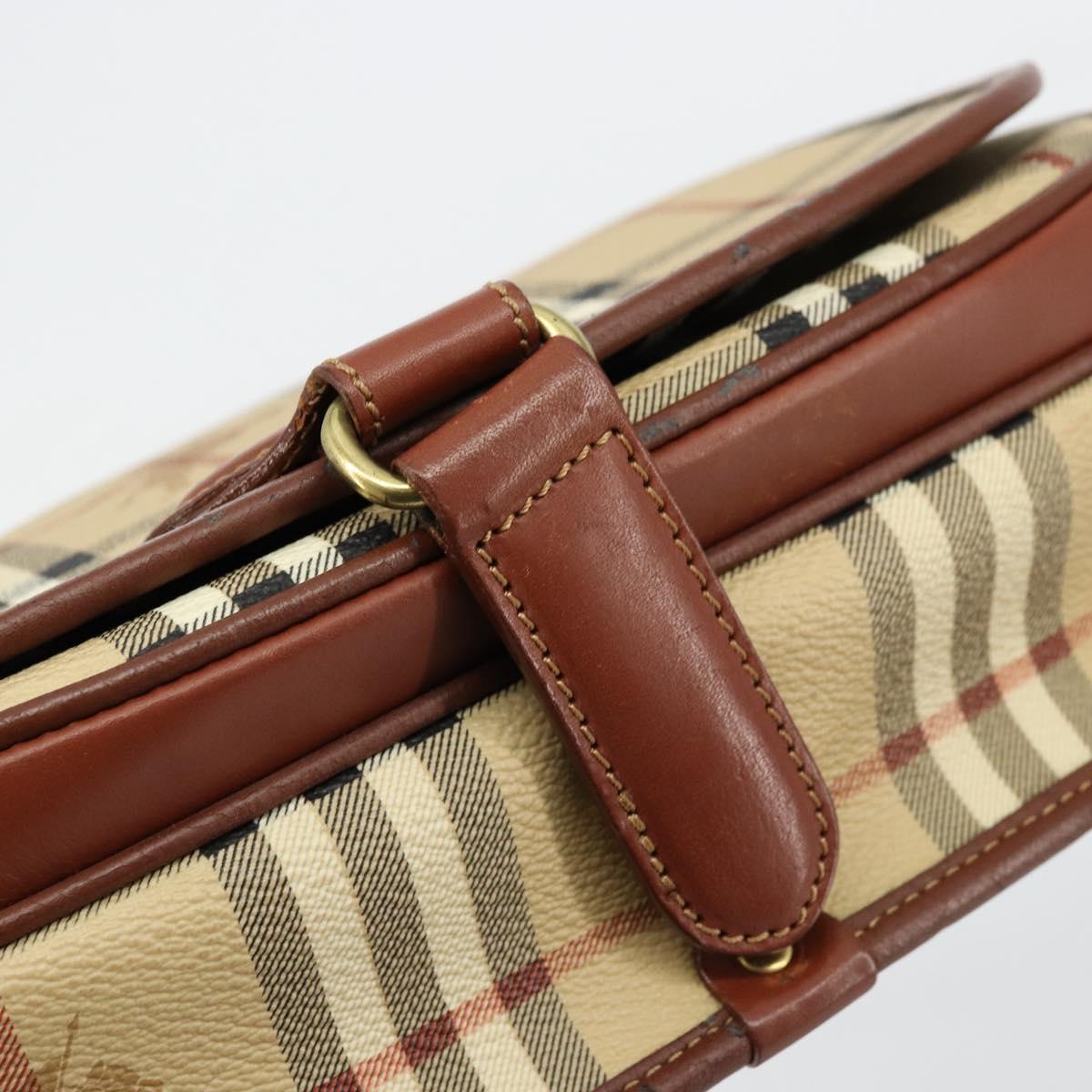 Burberrys Nova Check Shoulder Bag PVC Leather Beige Gold Auth 176693