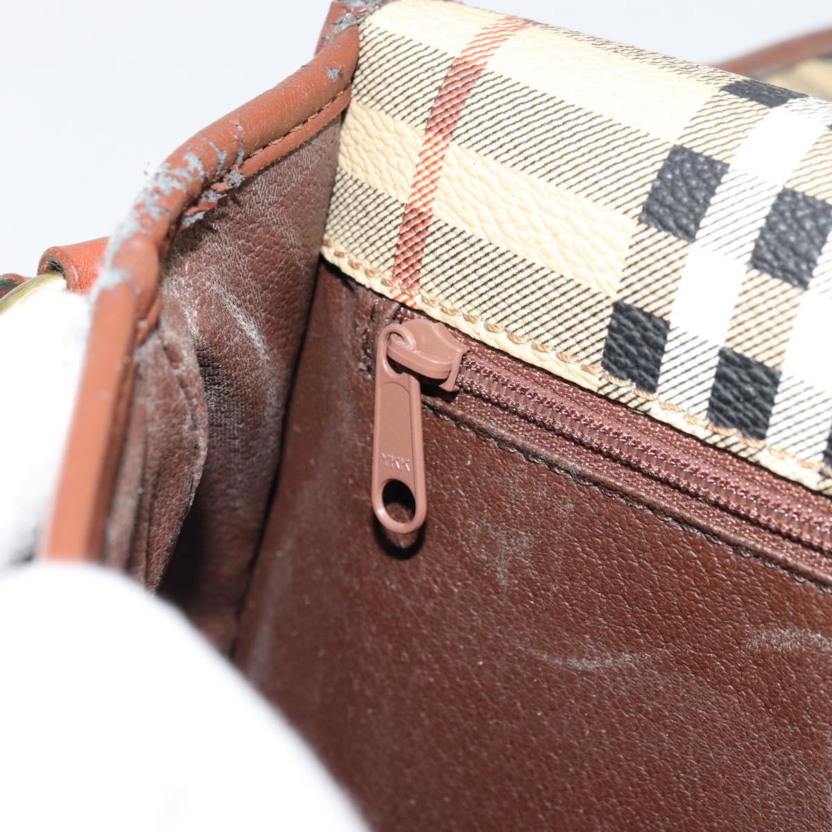 Burberrys Nova Check Shoulder Bag PVC Leather Beige Gold Auth 176693