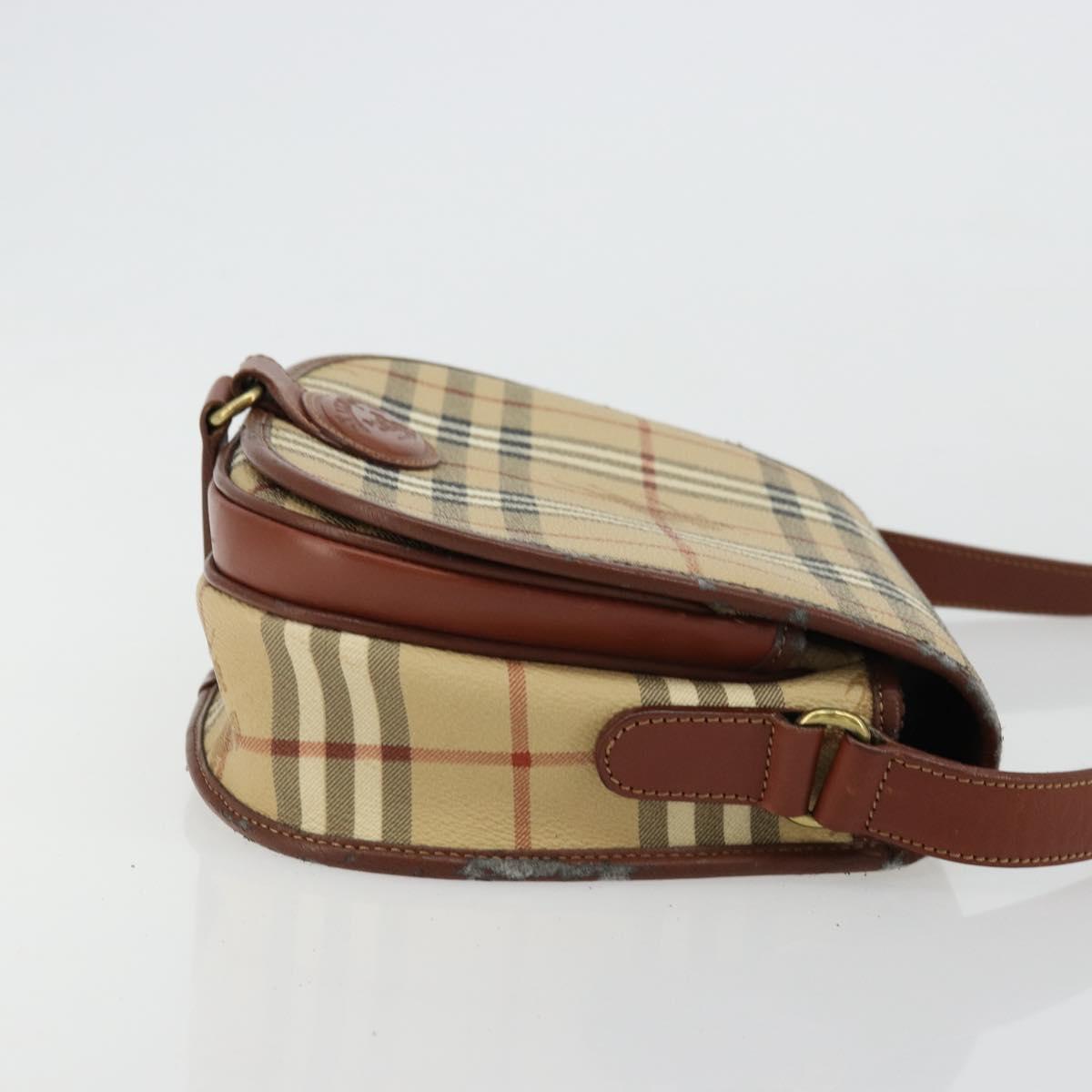 Burberrys Nova Check Shoulder Bag PVC Leather Beige Gold Auth 176693
