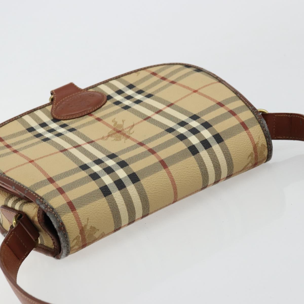 Burberrys Nova Check Shoulder Bag PVC Leather Beige Gold Auth 176693