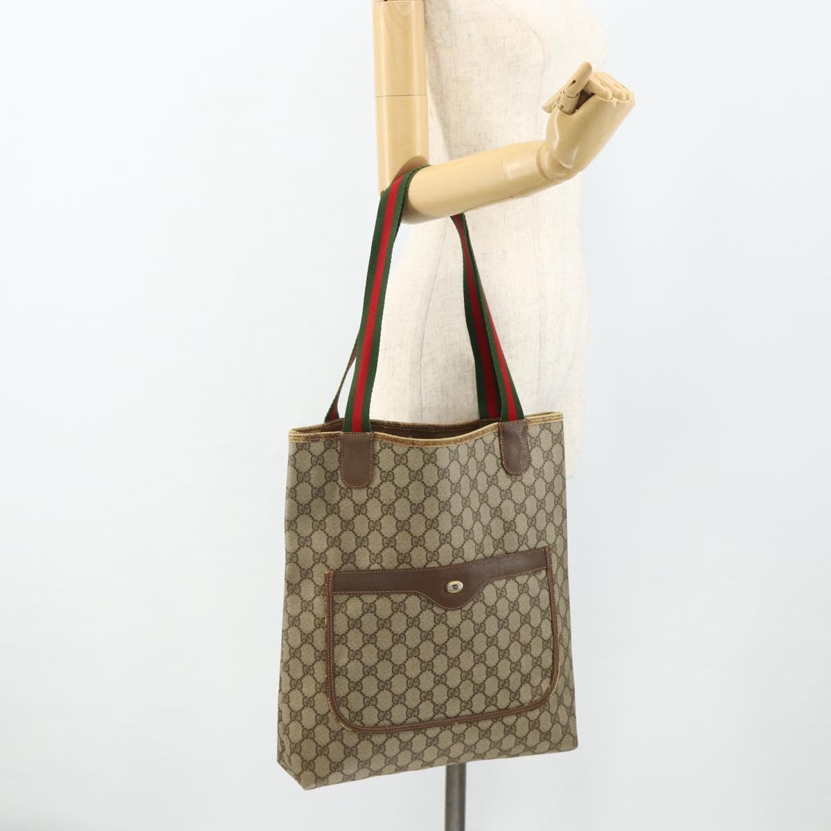 GUCCI GG Supreme Web Sherry Line Tote Bag PVC Beige Red 39 02 003 Auth 176694