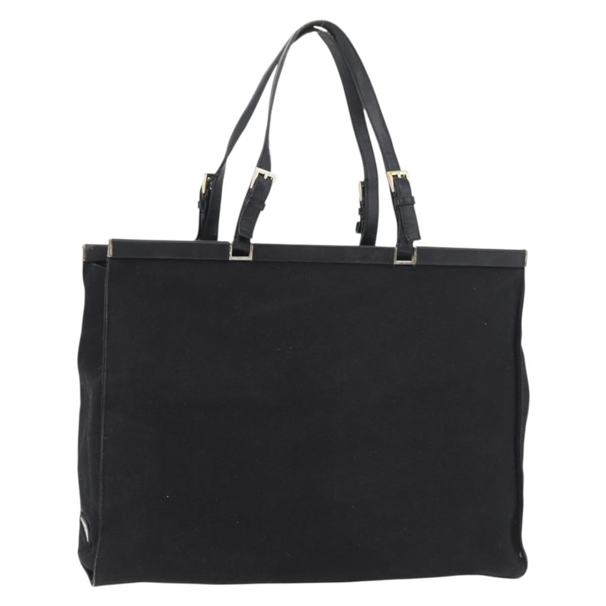 PRADA Tote Bag Canvas Black Gold Auth 176696