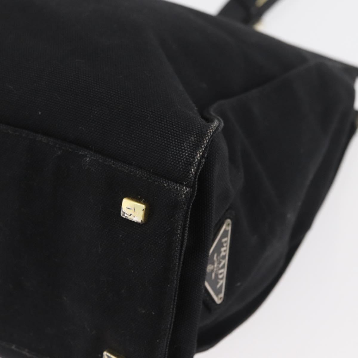 PRADA Tote Bag Canvas Black Gold Auth 176696