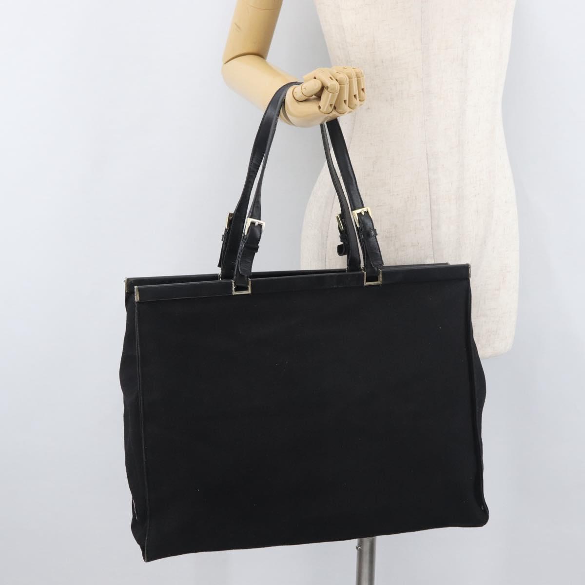 PRADA Tote Bag Canvas Black Gold Auth 176696
