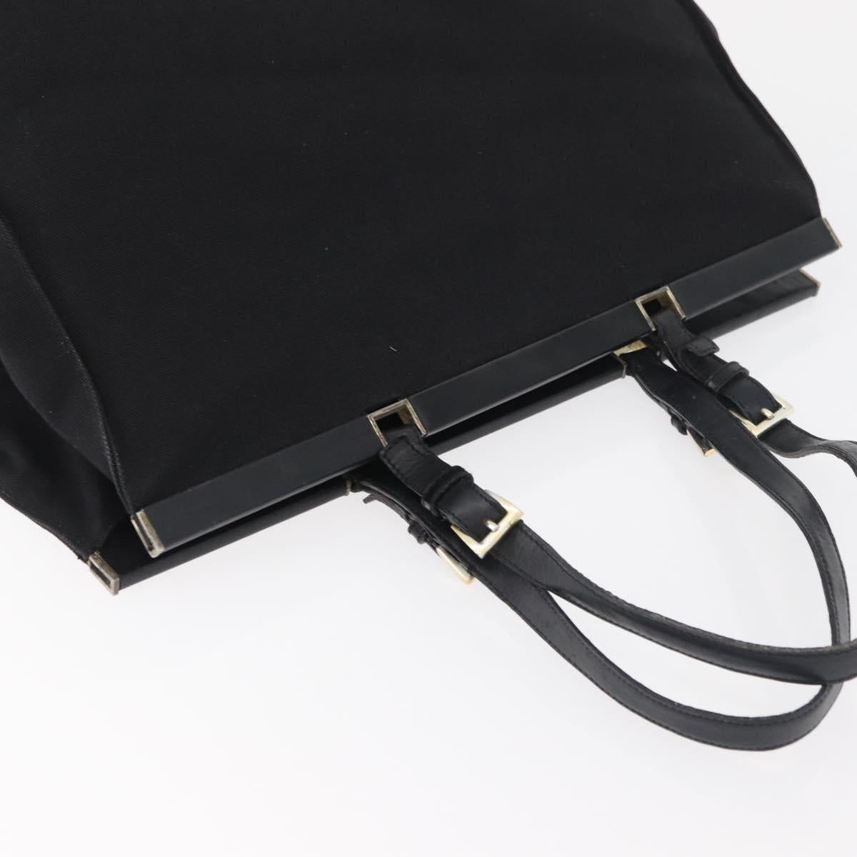 PRADA Tote Bag Canvas Black Gold Auth 176696