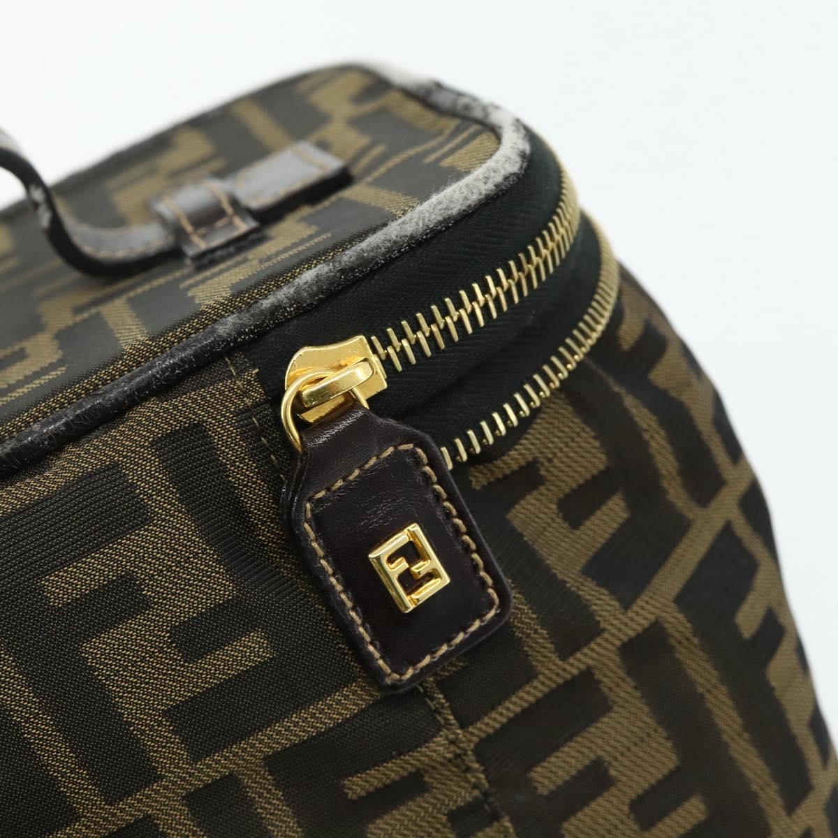 FENDI Zucca Canvas Vanity Hand Bag Brown Black Auth 176697