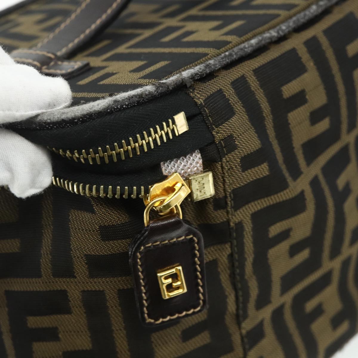 FENDI Zucca Canvas Vanity Hand Bag Brown Black Auth 176697