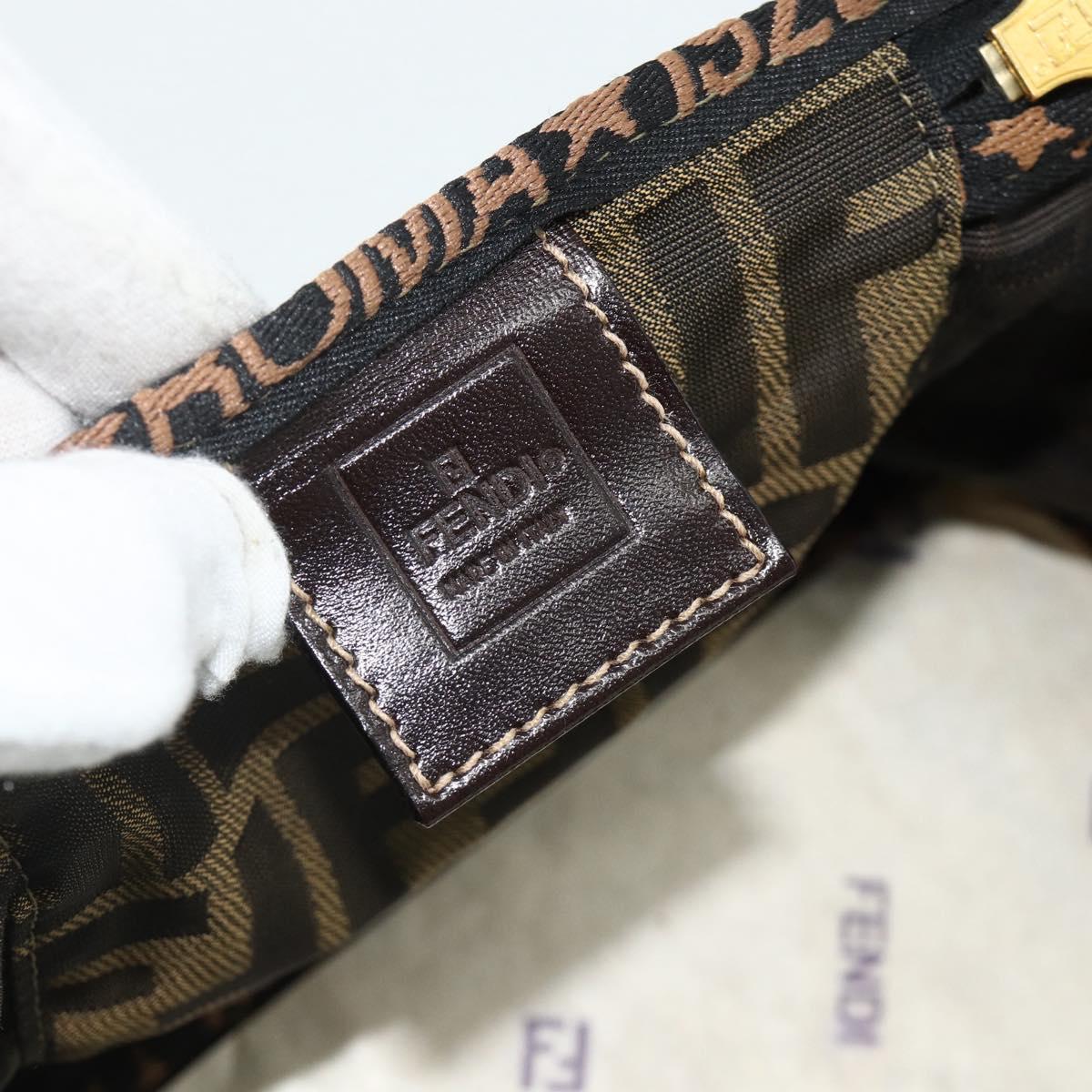 FENDI Zucca Canvas Vanity Hand Bag Brown Black Auth 176697