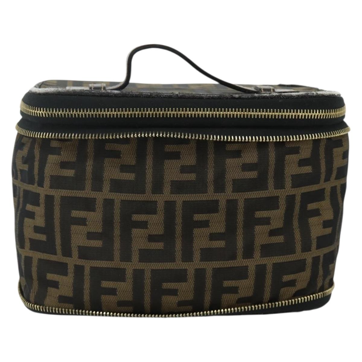 FENDI Zucca Canvas Vanity Hand Bag Brown Black Auth 176697