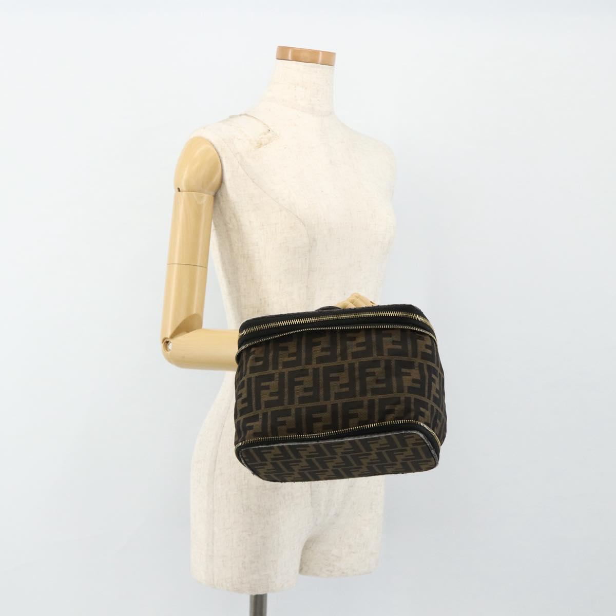 FENDI Zucca Canvas Vanity Hand Bag Brown Black Auth 176697