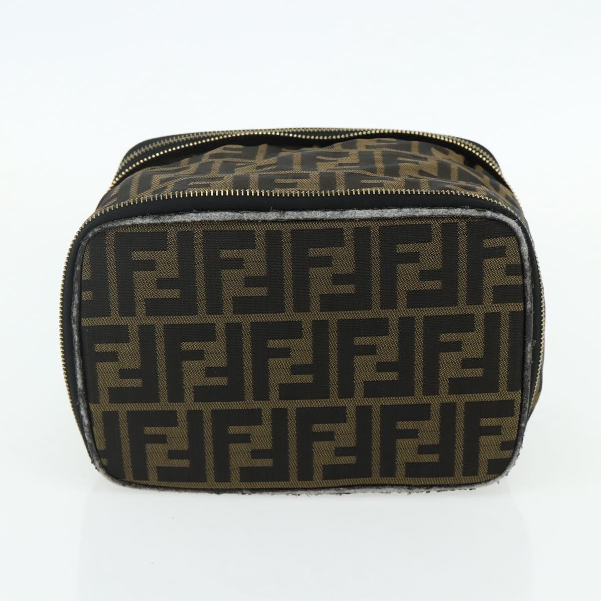 FENDI Zucca Canvas Vanity Hand Bag Brown Black Auth 176697