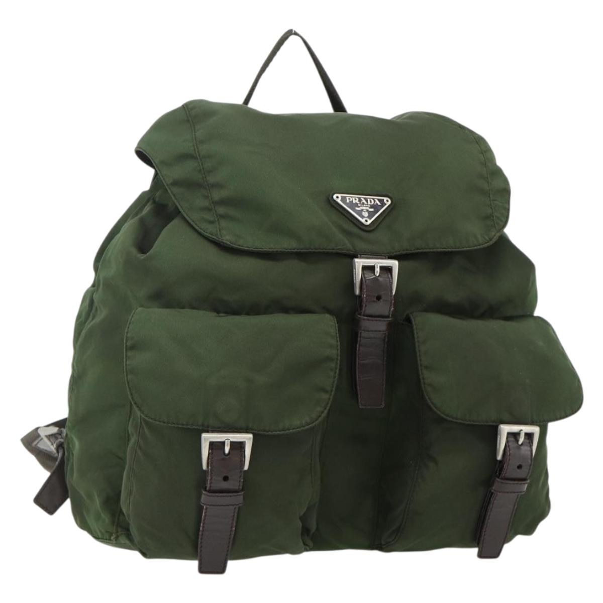 PRADA Backpack Nylon Silver Khaki Auth 176699