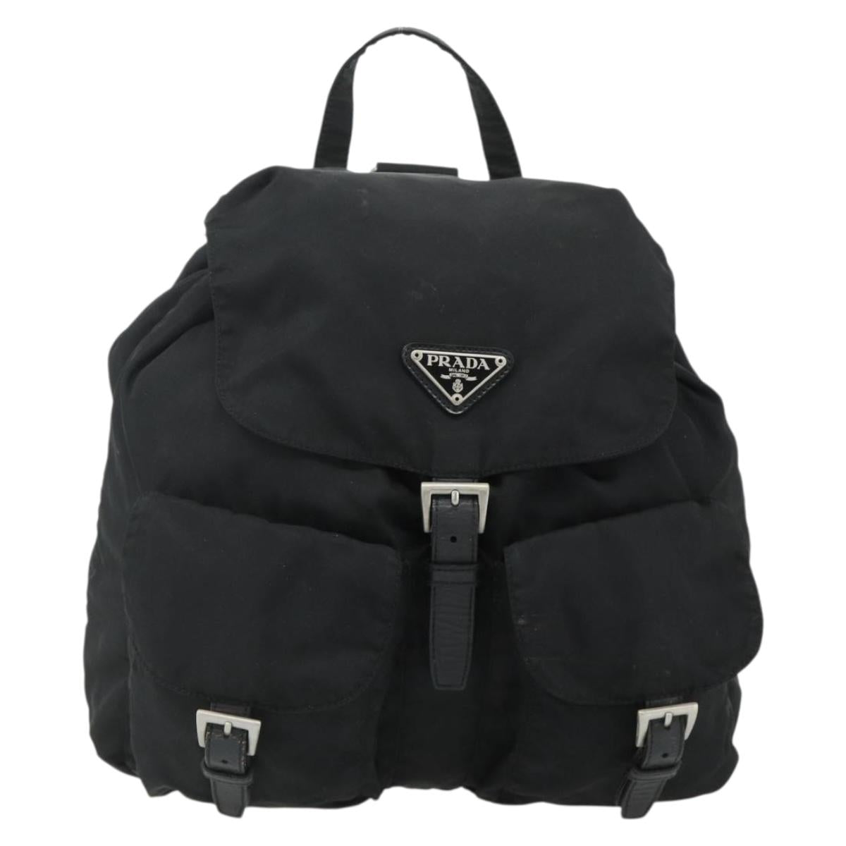 PRADA Backpack Nylon Silver Black Auth 176702