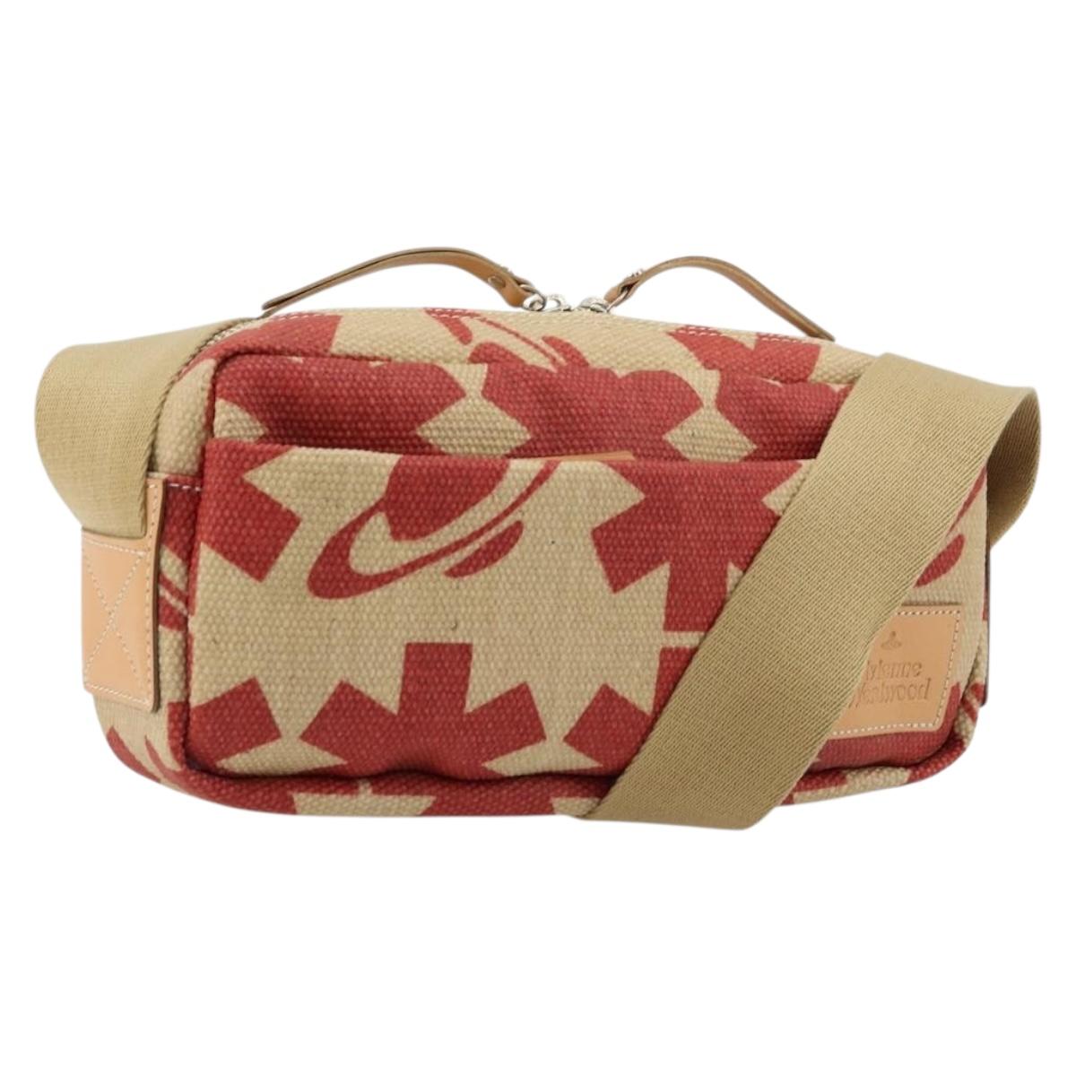 Vivienne Westwood Shoulder Bag Canvas Beige Silver Auth 176706A