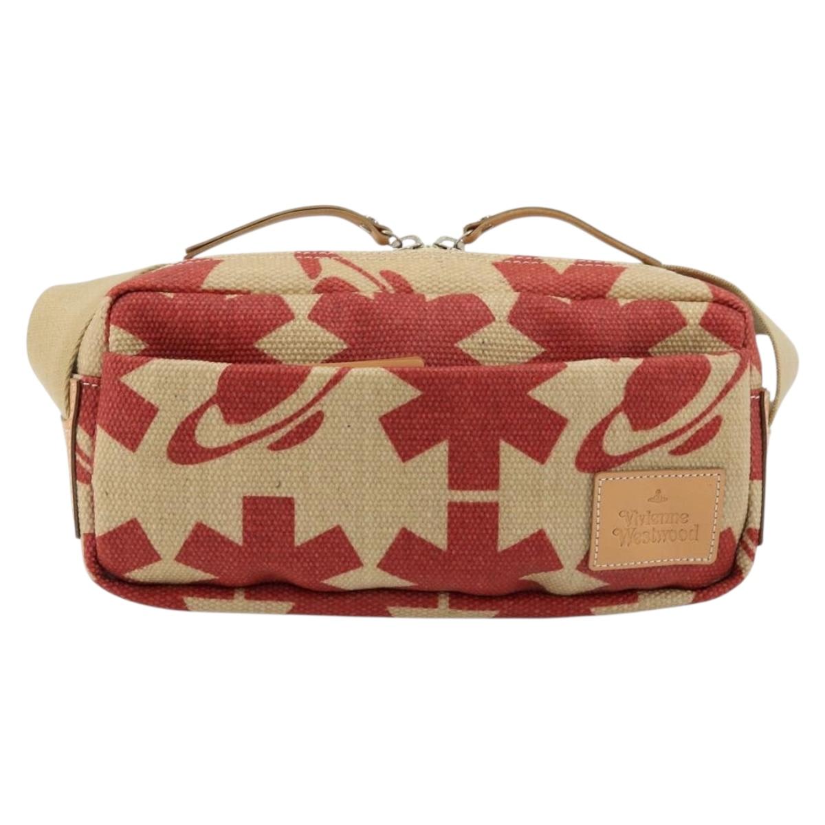 Vivienne Westwood Shoulder Bag Canvas Beige Silver Auth 176706A