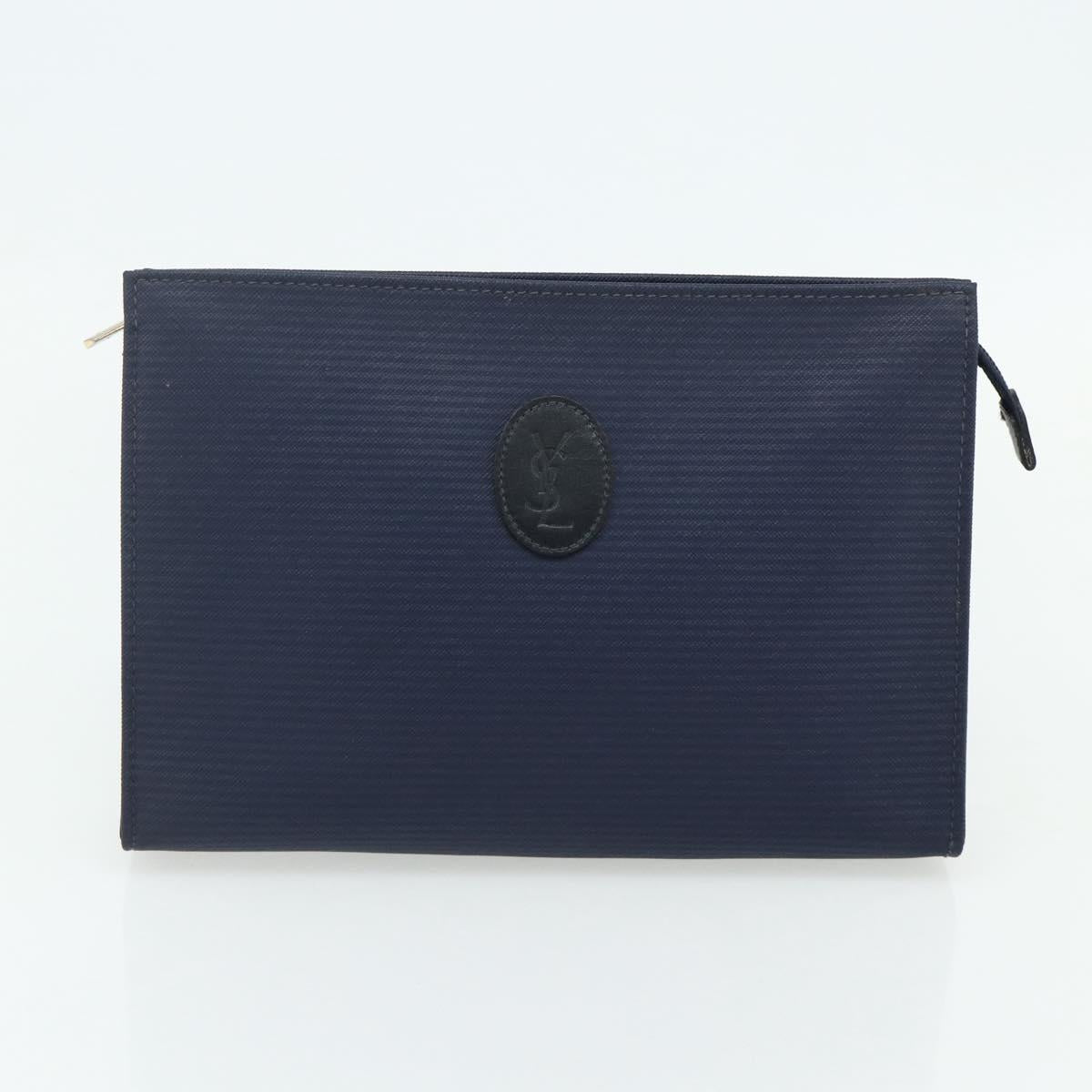 SAINT LAURENT Clutch Bag PVC 2 Set Black Navy Auth 176707