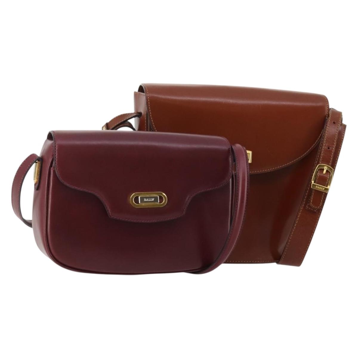 BALLY Shoulder Bag Leather 2 Set Brown Bordeaux Auth 176708